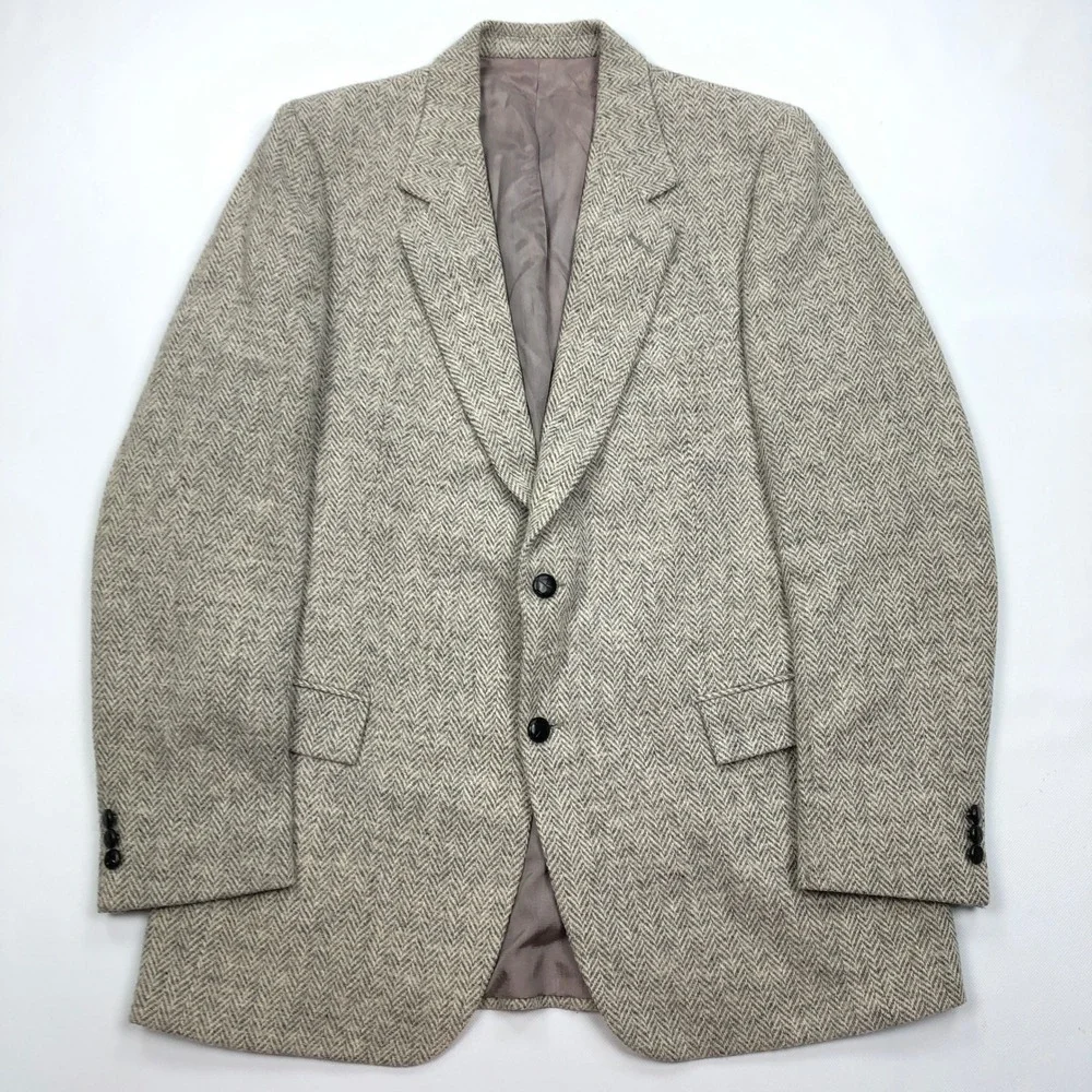 Harris Tweed for Moores Mens Gray Herringbone Wool Blazer Sport Coat 44R